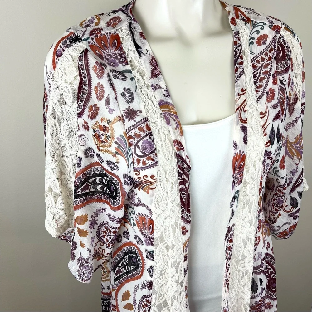 🌟SOLD American Eagle Outfitters kimono duster 3/$25 sheer PAISLEY BoHo FLORAL L - Picture 3 of 14